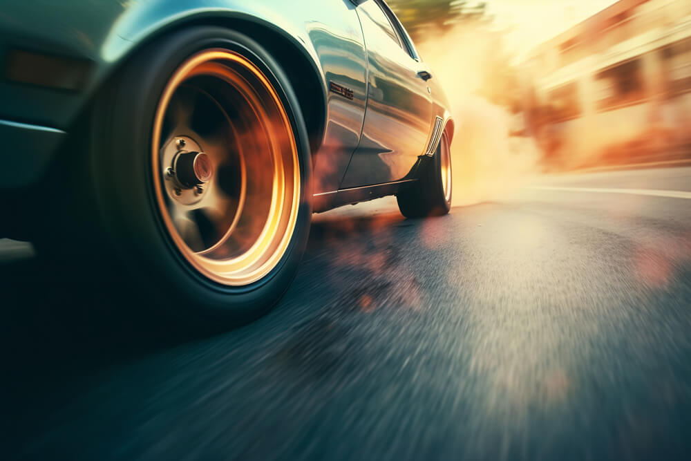 view wheel car running high speed